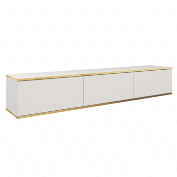 TV-Lowboard Luxury 175 cm Weiß Minimalistisches Design Korpus verziert mit einer goldenen Leiste begeistert Liebhaber eleganter Arrangements