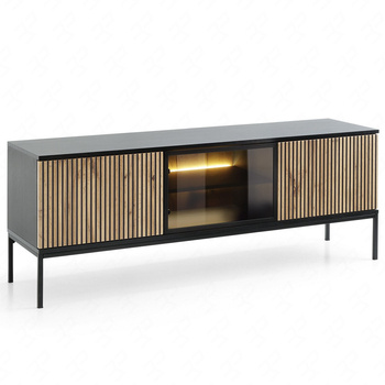 TV Schrank Amma 154 cm schwarz / Eiche wotan elegante Form der Möbel in einem modernen Stil geschmackvoll geriffelte Front sicher gehärtetem Glas