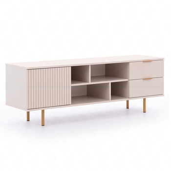 TV-Schrank Sula 150 cm beige elegantes Design dekorative geriffelte Front mit Push-to-Open-System Metall hohe Beine