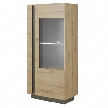 Vitrine Adria 72 cm niedrige artisan Eiche / graphitgrau modernes Design Kantenverkleidung mit Spezialfurnier Sicherheitsglaselemente