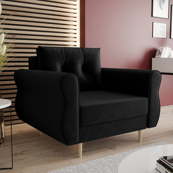 Wilkins Sessel schwarz eleganter Sessel für das Wohnzimmer mit einem geräumigen und weichen Sitz Holzbeine hinzufügen visuelle Leichtigkeit