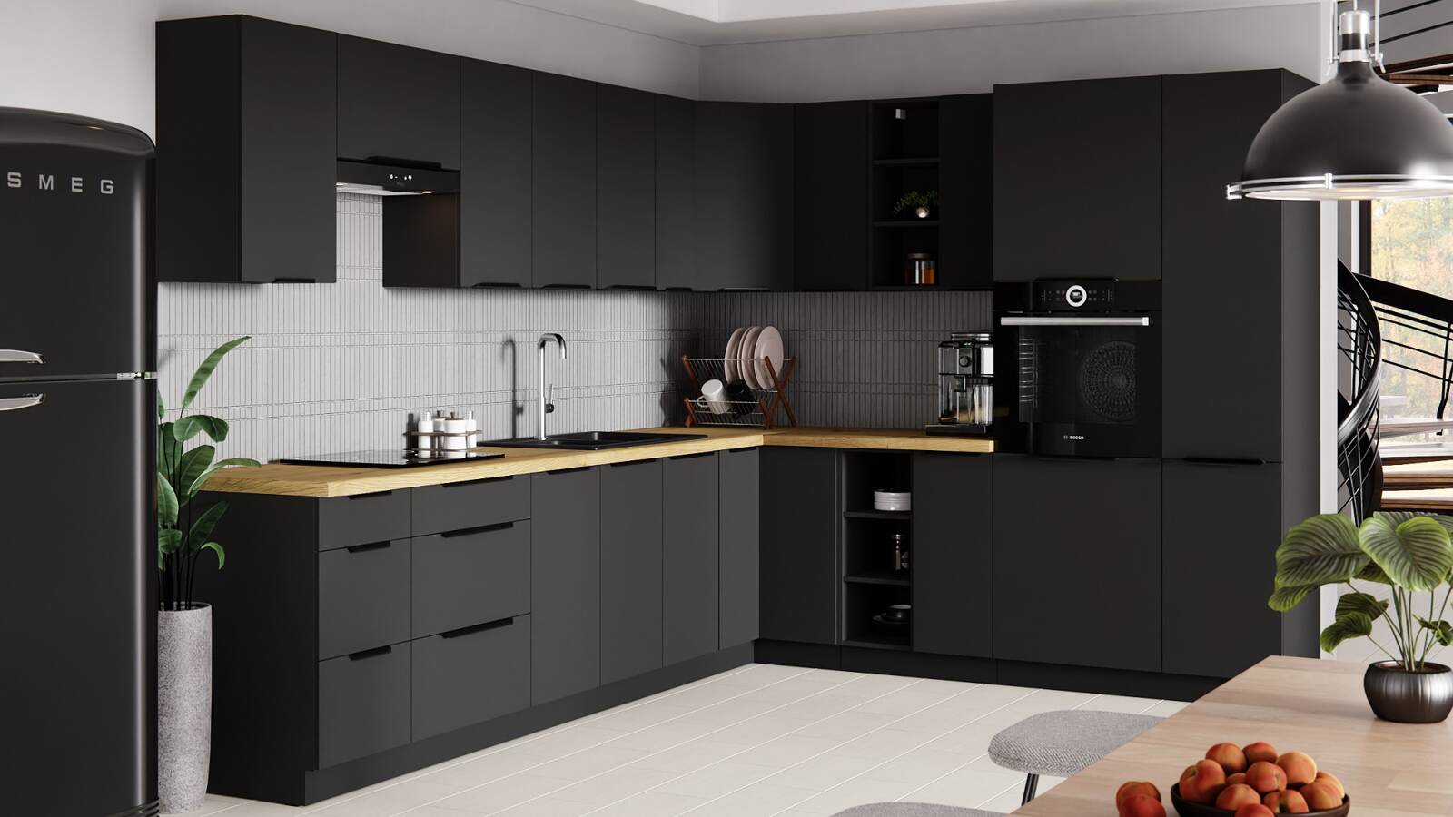 Küchenschrank unter der Spüle Schwarz 50 ZL 1F BB Metallkante Griff  feuchtigkeits- und beschädigungsbeständig Schrank | Unsere Möbel für alle -  24unseremoebel