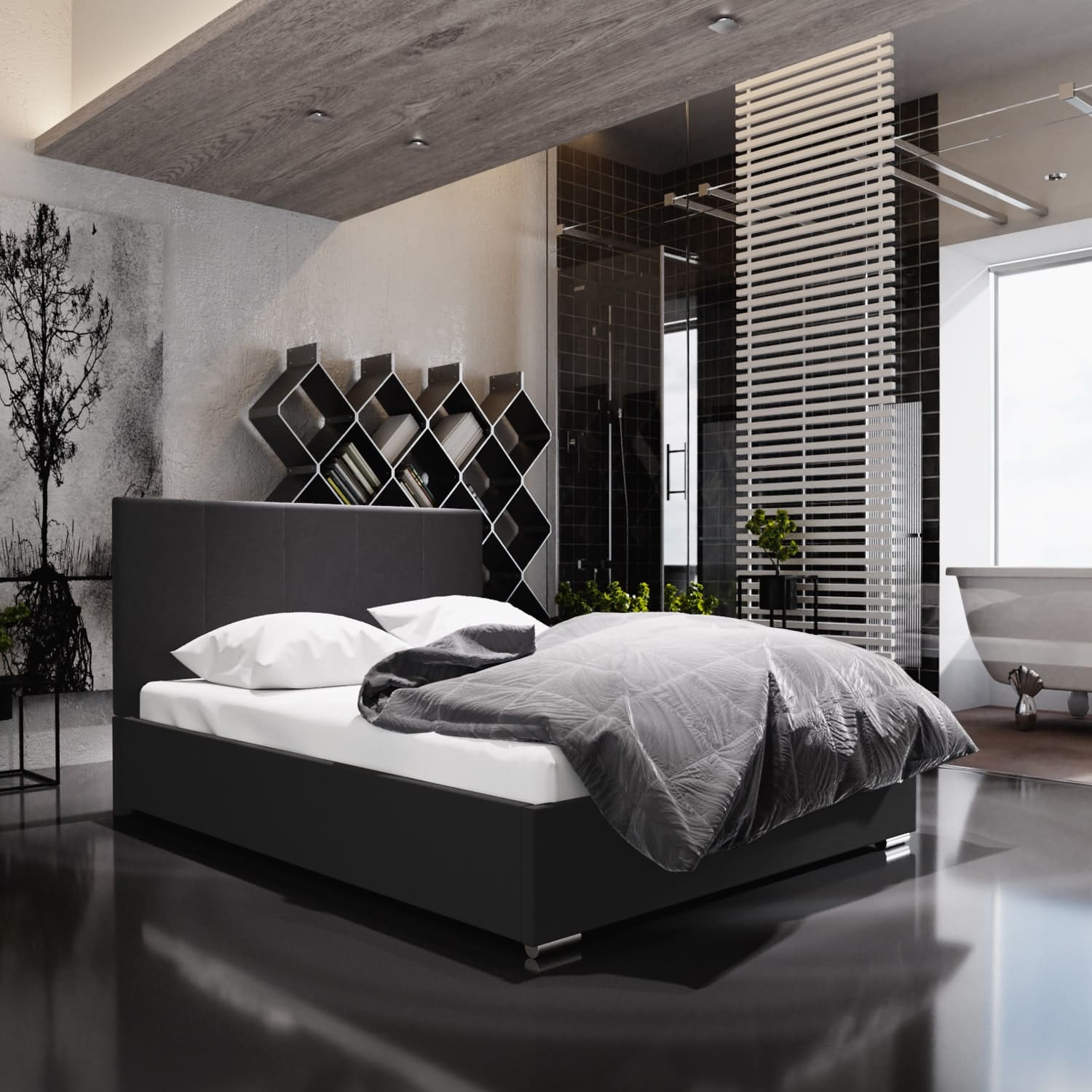 lugo gepolstertes bett 140x200 schwarz mit modernem kopfteil ideal für  schlafzimmer