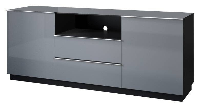 grau vergrößert für Design Möbel moderne Unsere optisch / Innenraum 24unseremoebel schwarz Form der Möbel - den | Glas alle und Möbelwand modernistisches Helio