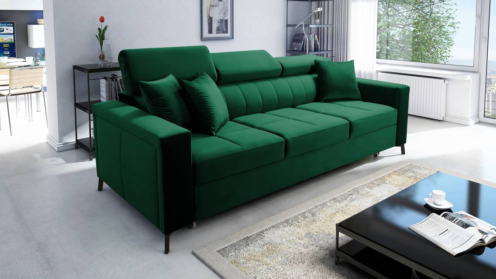 Nausa Sofa mit Schlaffunktion in Flaschengrün