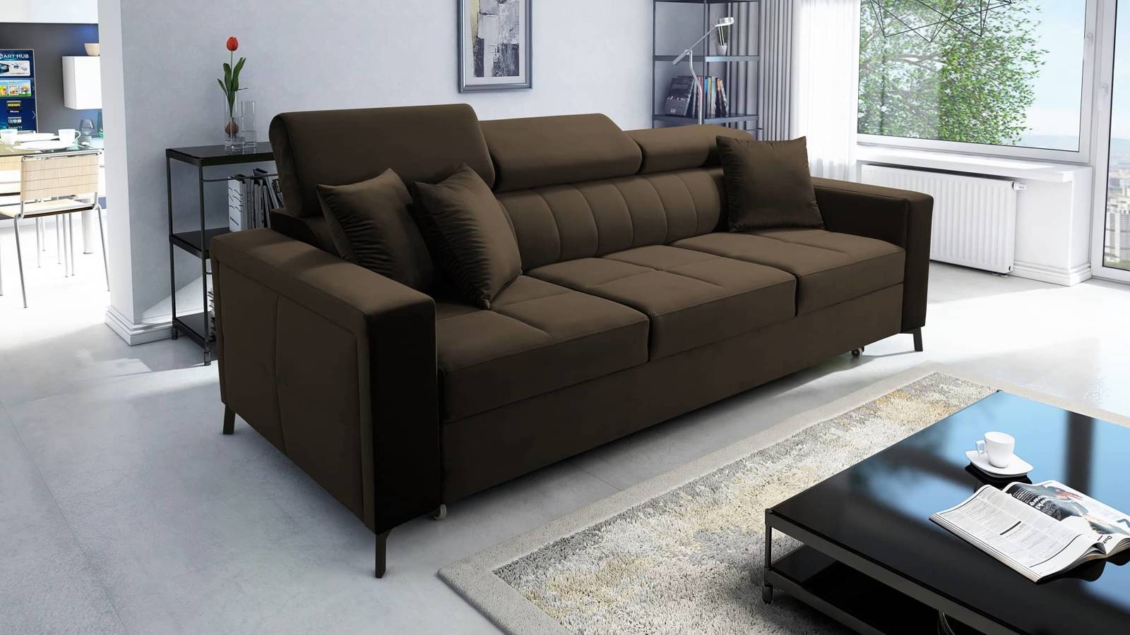 Nausa Sofa mit Schlaffunktion in Braun