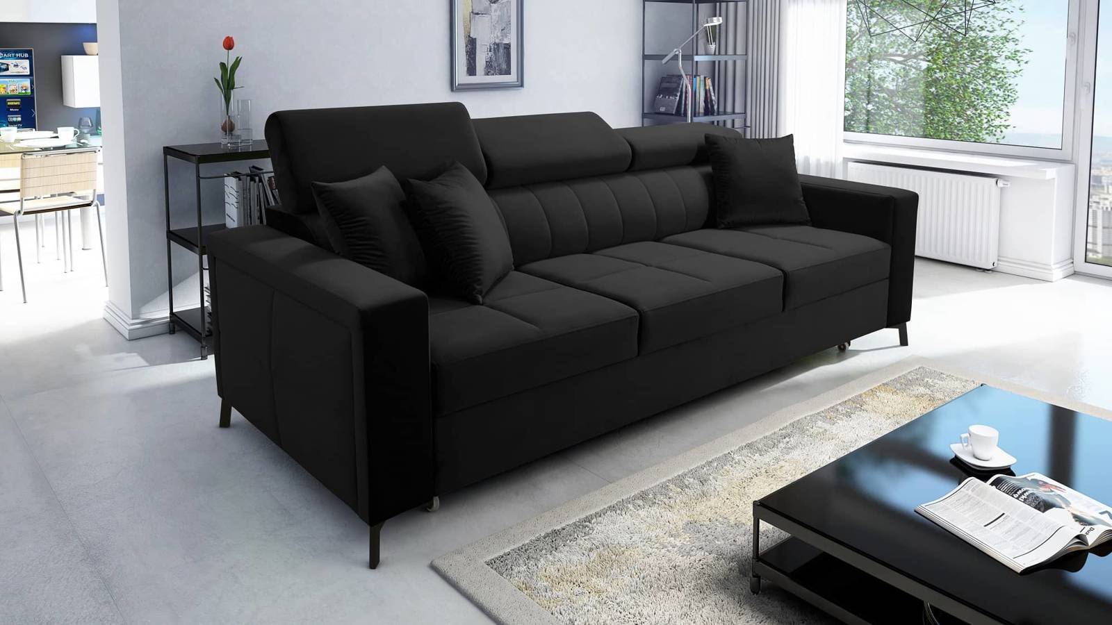 Nausa Sofa mit Schlaffunktion in Schwarz