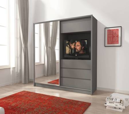 Artos 204 cm Schiebeschrank graphit Aussparung für TV-Schrank mit Spiegel ideal für Schlafzimmer oder Jugendzimmer