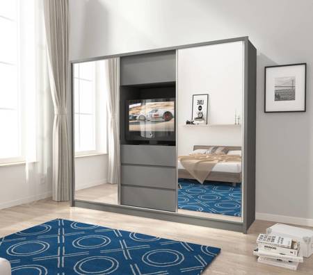 Artos 254 cm Schiebeschrank graphit TV-Nischenschrank ideal für Schlafzimmer oder Jugendzimmer