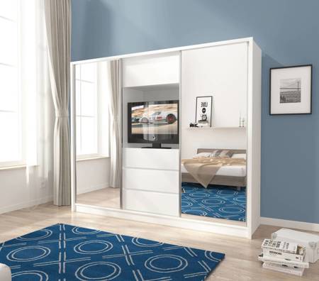 Artos Schiebeschrank 254 cm weiß TV-Nischenschrank ideal für Schlafzimmer oder Jugendzimmer