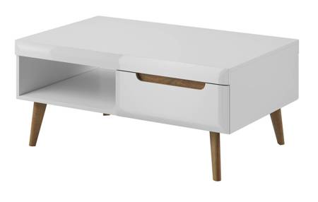 Atka Couchtisch weiß / weiß glänzend / Eiche riviera mit Schubladen modernes Design mit Vollauszug Schubladensystem passt perfekt zu jeder Art von Interieur