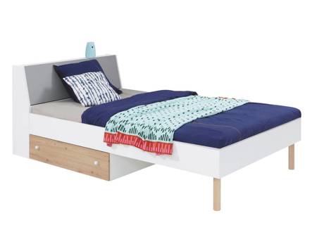 Bett mit Schublade Beja 90x200 cm weiß / Eiche artisan / grau ideal für Kinderzimmer und Jugendzimmer Stauraum im Kopfteil