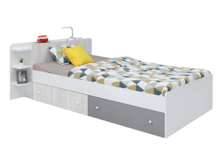 Bett mit Schubladen Arona 120x200 cm weiß / Eiche wilton weiß / grau modernes Design Bettumrandung mit speziellem ABS-Furnier verarbeitet