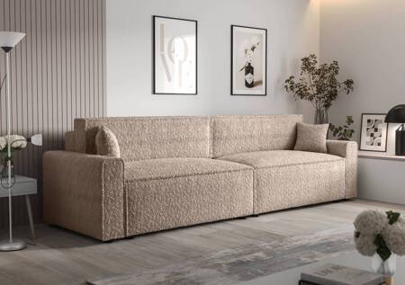 Brandon XL Bis Schlafsofa beige modernes Design Stoff mit ausgeprägter Schleife Oberfläche Bettzeug Container