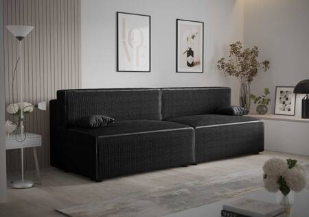 Brandon XL Schlafsofa schwarz modernes Design und breite Funktionalität dreidimensionalen Stoff mit ausdrucksstarken Streifen