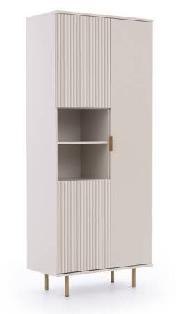 Bücherregal Sula 80 cm beige elegantes Design stabil hohe Beine Bücherregal mit Türen für Wohnzimmer geriffelte Front mit push to open System