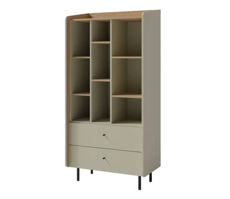 Bücherregal mit Schubladen Olivio 80 cm Eukalyptus/Baltikeiche dune elegantes Design stabile hohe Beine Bücherregal mit Schubladen