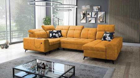 Buffalo IV Ecksofa mit Schlaffunktion gelb rechte Ecke stilvolles Sofa mit zwei Bettcontainern Velourstoff