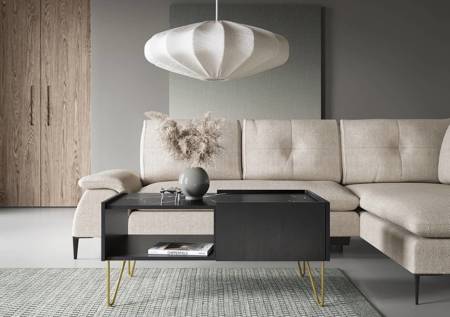 Couchtisch Madisonum Schwarzer Graphit / Schwarzer Königs-Marmor Mit Schubladen Tischplatte beständig gegen verschüttete Flüssigkeiten modernistisches Design dekorativer Marmoroberfläche