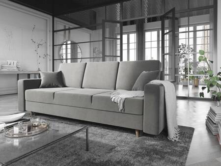 Das graue Sofa Kent mit Schlaffunktion im traditionellen und skandinavischen Stil passt perfekt in jedes Interieur und verleiht dem Raum Finesse und Charakter