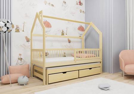 Dyzio Kinderbett 80x180 cm Kiefer 2-Personen-Ausziehbett für Kinderzimmer Holzhausbett mit geräumigen Schubladen