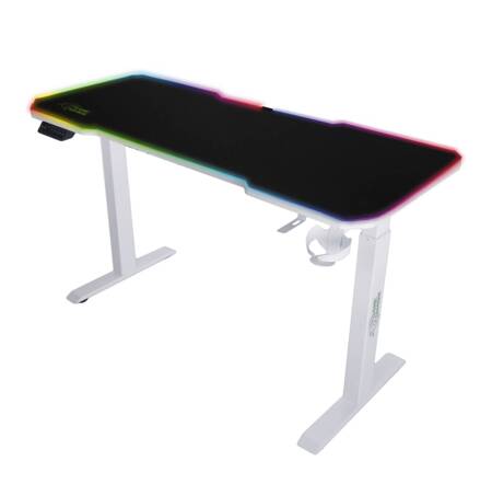 E-Talisman Gaming Desk weiß/schwarz höhenverstellbare Tischplatte komplett mit Polsterung mit LED-Beleuchtung