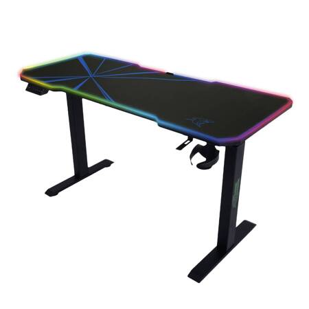 E-Talisman Gaming-Schreibtisch schwarz/blau höhenverstellbare Platte komplett mit Polsterung mit LED-Beleuchtung