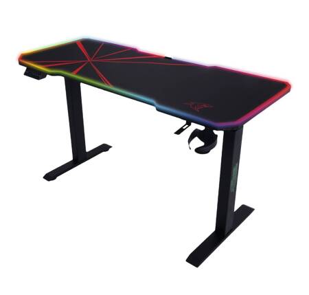 E-Talisman Gaming-Schreibtisch schwarz / rot höhenverstellbare Platte komplett mit Pad mit LED-Beleuchtung abgedeckt