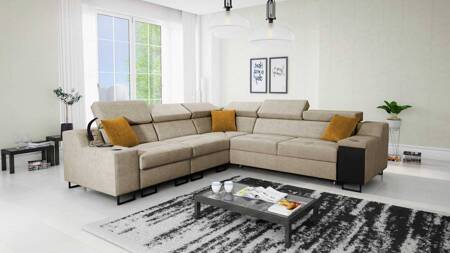 Ecksofa mit Schlaffunktion Alcamo III beige links funktionelles und stilvolles Ecksofa mit einer Schublade in der Seite zwei Behälter für Bettzeug