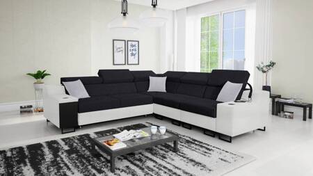 Ecksofa mit Schlaffunktion Alcamo III schwarz / weiß rechts Funktions-Ecksofa mit Schublade in der Seite zwei Behälter für Bettzeug