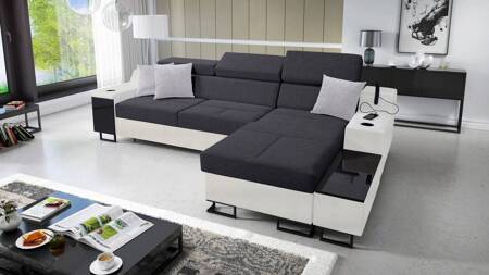 Ecksofa mit Schlaffunktion Alcamo graphit/weiß rechts elegantes Ecksofa mit einer ausziehbaren praktischen Schublade an der Seite des Möbels