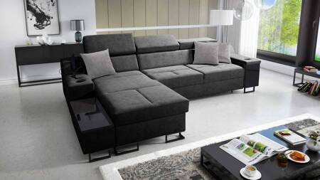 Ecksofa mit Schlaffunktion Alcamo grau links elegantes und stilvolles Ecksofa mit einer ausziehbaren praktischen Schublade an der Seite des Möbels