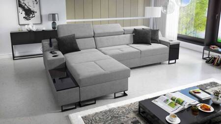 Ecksofa mit Schlaffunktion Alcamo grau links elegantes und stilvolles Ecksofa mit einer ausziehbaren praktischen Schublade an der Seite des Möbels