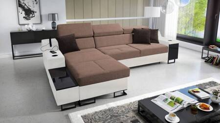 Ecksofa mit Schlaffunktion Alcamo hellbraun/weiß links elegantes Ecksofa mit einer ausziehbaren praktischen Schublade an der Seite des Möbels