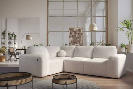 Ecksofa mit Schlaffunktion Arbon II beige linke Seite stilvolles Design ausgeprägte runde Form Bettkasten