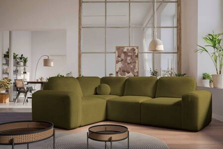 Ecksofa mit Schlaffunktion Arbon II oliv linke Seite stilvolles Design charakteristische runde Form Bettkasten