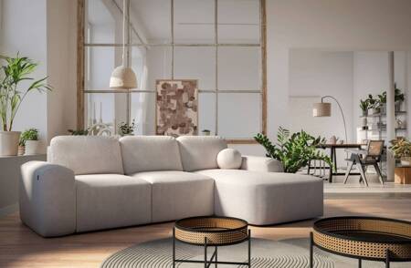 Ecksofa mit Schlaffunktion Arbon beige rechte Ecke modernes Design mit markanter Form weicher Stoff