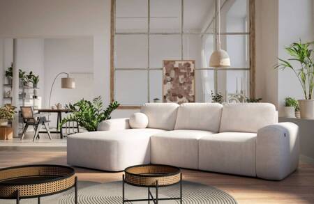 Ecksofa mit Schlaffunktion Arbon creme linke Ecke modernes Design mit markanter Form weicher Stoff