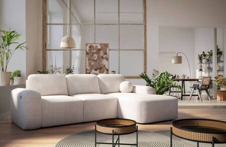 Ecksofa mit Schlaffunktion Arbon creme rechte Ecke modernes Design mit markanter Form weicher Stoff