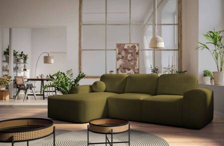 Ecksofa mit Schlaffunktion Arbon oliv links modernes Eckdesign mit markanter Form weicher Stoff