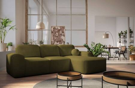 Ecksofa mit Schlaffunktion Arbon olive rechte Ecke modernes Design mit markanter Form weicher Stoff