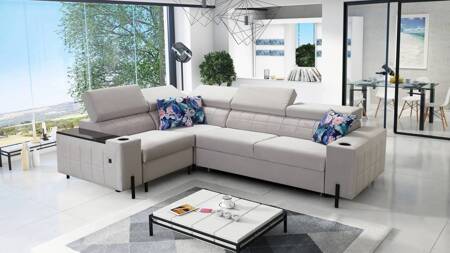 Ecksofa mit Schlaffunktion Belvi II grau links elegantes und ergonomisches Ecksofa für das Wohnzimmer praktischer Stauraum an der Seite