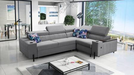 Ecksofa mit Schlaffunktion Belvi II grau rechte Seite elegantes und ergonomisches Ecksofa für das Wohnzimmer praktisches Staufach an der Seite