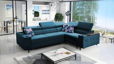 Ecksofa mit Schlaffunktion Belvi II türkis rechts elegantes und ergonomisches Ecksofa für das Wohnzimmer praktischer Stauraum an der Seite