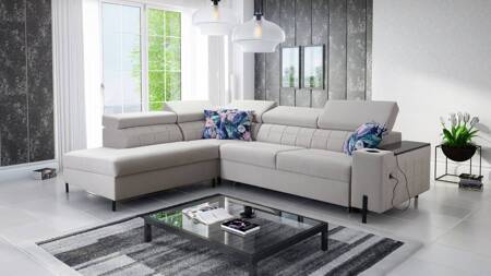 Ecksofa mit Schlaffunktion Belvi III grau links bequemes und elegantes Ecksofa für das Wohnzimmer mit praktischem Stauraum an der Seite