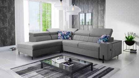 Ecksofa mit Schlaffunktion Belvi III grau links komfortables und elegantes Ecksofa für das Wohnzimmer mit praktischem Stauraum an der Seite