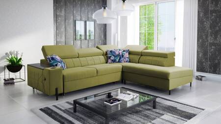 Ecksofa mit Schlaffunktion Belvi III oliv rechts bequemes und elegantes Ecksofa für das Wohnzimmer mit praktischem Stauraum an der Seite