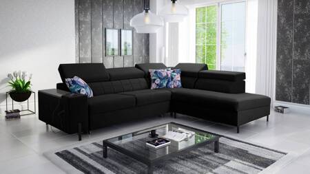 Ecksofa mit Schlaffunktion Belvi III schwarz rechts bequemes und elegantes Ecksofa für das Wohnzimmer mit praktischem Stauraum in der Seite