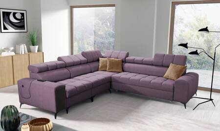 Ecksofa mit Schlaffunktion Bolmso III violett linkes Ecksofa mit Bettzeugcontainer Vollauszug in der Seite des Möbels