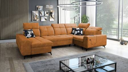 Ecksofa mit Schlaffunktion Buffalo IV Honig links stilvolles Ecksofa mit zwei Bettkästen Veloursstoff